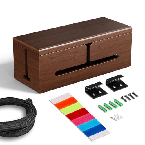 Large Cable Management Box-Stylish Wire Organizer, Wire Concealer and Wire Management Box-Wire Management Box with Protective Sleeve (Brown) - color: Brown