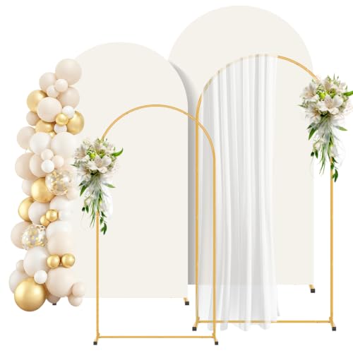 2 Pack Arch Backdrop Stand and Cover Set (7.2FT/6FT), Balloon Arch Stand, Metal Background Arch Stand, Backdrop Arch Frame, Wedding Arch for Backdrop (Ivory Cover) - color: Arch with Ivory Cover-(7.2FT/6FT)