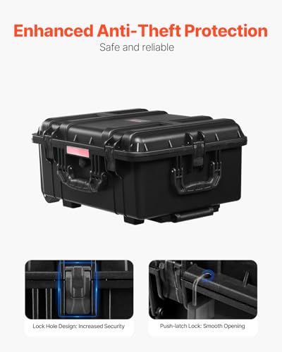 VEVOR Weatherproof Hard Case, Heavy Duty Protective Dry Box with Pre-Cut Foam, Wheels & Retractable Pull Handles for Travel, Hunt, Military, Tactical, IP67 Waterproof Case for Cameras(57x45x28) - size: 22.56*17.72*10.91in