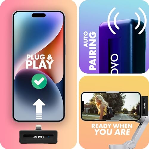 Movo Wireless Mini DI Duo Wireless Microphone - iPhone Video Recording Mic with Lavalier Mic, 10 HR Battery, 164FT Range
