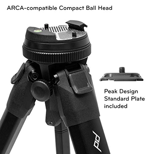 Peak Design Travel Tripod, Carbon Fiber, Compact Design, Quick Setup and Takedown, Pro-Level Stability, Ergonomic Ball Head, Compact and Portable Travel Tripod for Camera and Phone, 20 lb Capacity - color: Carbon Fiber