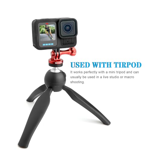 Aluminum-Tripod Adapter Attachment- Bolt -Adapter for Monopod Mount with Aluminum CNC Thumbscrew Compatible Gopro Hero 13 12 11 10 9 8 DJI Osmo Insta360 AKASO and Other Action Camera（RED） - color: RED