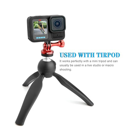 Aluminum-Tripod Adapter Attachment- Bolt -Adapter for Monopod Mount with Aluminum CNC Thumbscrew Compatible Gopro Hero 13 12 11 10 9 8 DJI Osmo Insta360 AKASO and Other Action Camera（RED） - color: RED
