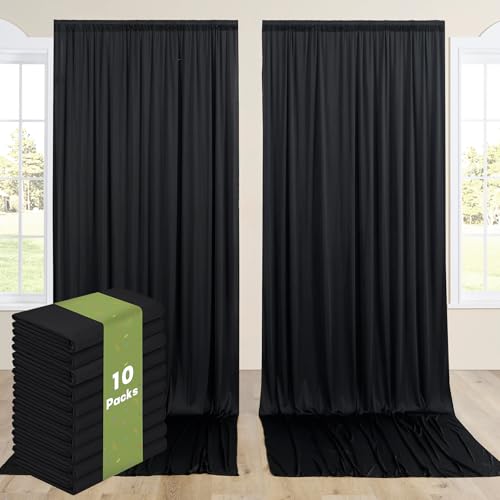 10 Panels 5x15ft Black Backdrop Curtains for Parties, Wrinkle Free Polyester Black Photo Backdrop Drapes 15 ft Long Back Drop Cloth for Wedding Birthday Photography Background Party - color: Black, size: 5ft(W)x15ft(H)_10 Panels