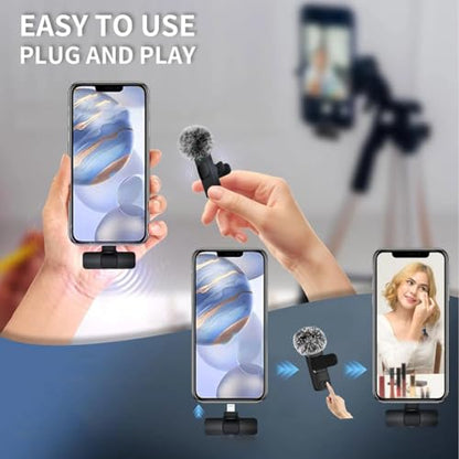 Lavalier Microphone - Wireless Lapel Microphone | Noise-Cancelling Mini Wireless | Portable Clip On Neck Sound Recorder for Podcasting Interviews Vlogging Studio