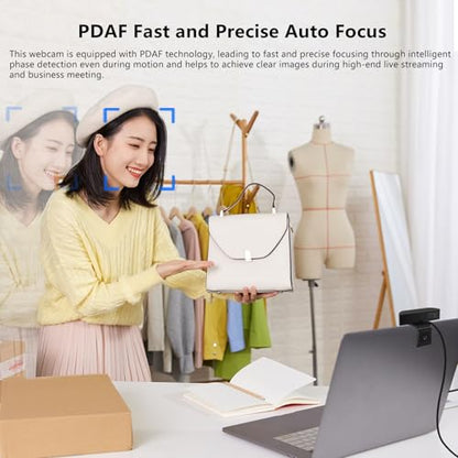 4K Webcam for PC, Ultra HD 4K 12MP Webcam with Dual Noise-Reducing Mics, PDAF Autofocus, Streaming Camera for PC, Mac, Laptop, 81° FOV, Ideal for High-end Business Meeting with Skype, Teams, Zoom - style: 4K Webcam with PDAF Fast Auto Focus