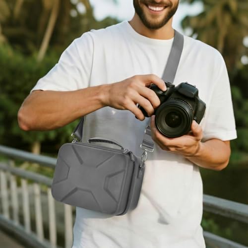 Comecase Hard Camera Case for Canon R50/R100/T7, for Sony A6400/ZV-E10 | Small Camera Bag with Hard EVA Shell, Adjustable Dividers, 6 Battery/SD Organizer Slots and Shoulder Strap, Case only, Grey - color: Grey