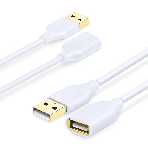 Costyle USB Extension Cable White, 2-Pack 2.0 6ft/2m Type A Male to A Female Extension Cord White USB Cable Extender with Gold-Plated Connectors - color: White, size: 6FT