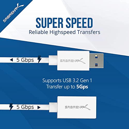 SABRENT 22AWG USB 3.0 Extension Cable A Male to A Female [White] 6 Feet (CB-306W) - color: WHITE, size: 6 FT
