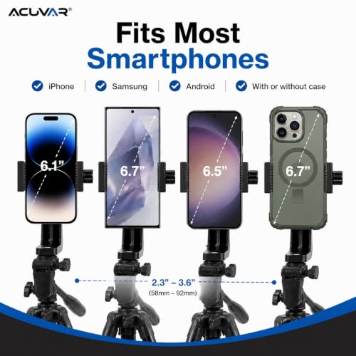 Acuvar Phone Mount for Tripod, Universal Smartphone Holder Adapter with 1/4" Screw, Adjustable Clip for iPhone & Android, Vertical & Horizontal Tripod Phone Holder - style: 1) Rotating Phone Mount