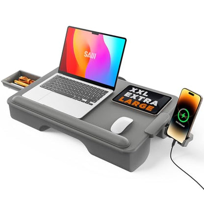 SAIJI Lap Desk with Cushion, Computer Laptop Stand, Lap Laptop Table, Built-in Drawer Storage, Phone Holder, Wrist Pad - color: Gray