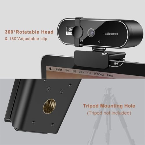 4K Webcam for PC with Microphone & Noise Cancellation, Auto Focus + 99° Wide FOV, 180° Bendable Mount, Privacy Shield, Plug-and-Play USB Cam Ideal for Smooth Online Class & Video Conference Chats