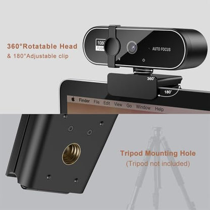 4K Webcam for PC with Microphone & Noise Cancellation, Auto Focus + 99° Wide FOV, 180° Bendable Mount, Privacy Shield, Plug-and-Play USB Cam Ideal for Smooth Online Class & Video Conference Chats