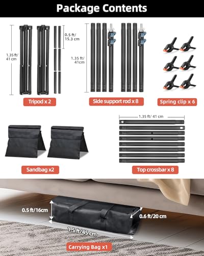 Hemmotop 3-in-1 Heavy Duty Adjustable Backdrop Stand – 10x8.5ft | With 2 Sandbags, 7 Widths, Assembles to T-Shaped Stand, for Banner, Projector Screen, Balloon, Ideal for Wedding, Birthday - size: 10x8.5ft