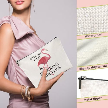 Flamingo Funny Makeup Bag - 50th Birthday Gift for Her, Turning 50 Cosmetic Bag with Flamingo Lover Pattern - color: 50 Years Old