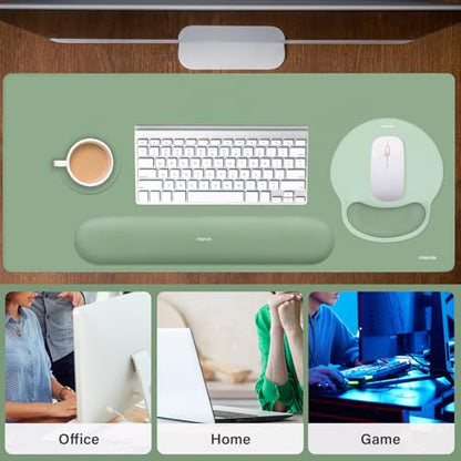 MOSISO Wrist Rest for Keyboard Mouse Pad Set, Large Gaming Deskpad&Circle Curved Mousepad&Keyboard Wrist Rest&Coaster, Ergonomic Non-Slip Mousepad&Easy Typing Pad with Silicone Lining, Green - color: Green