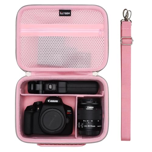 Camera Case Bag Compatible with Canon EOS Rebel T7/R50/R6 Mark II/R100/R50 V/T6/R8/R10/R5 Mark II/RP/R7/5D Mark IV/SL3/R5/T100 DSLR SLR Camera, Len and Tripod with 4 Dividers and Shoulder Strap, Pink - color: Pink, size: Small