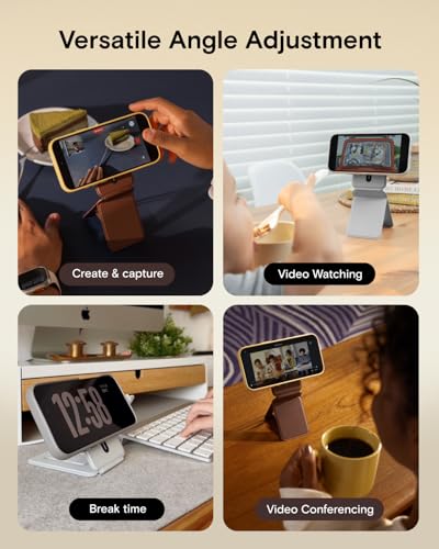 MOFT Phone Stand, Magnetic Phone Tripod Stand Stain-Resistant MOVAS Leather & Angle Adjustment & Strong Magnets Tripod for iPhone 17/16/15/14/13/12 (Included Metal Ring)-Cement - color: Cement, size: Without Card Slot