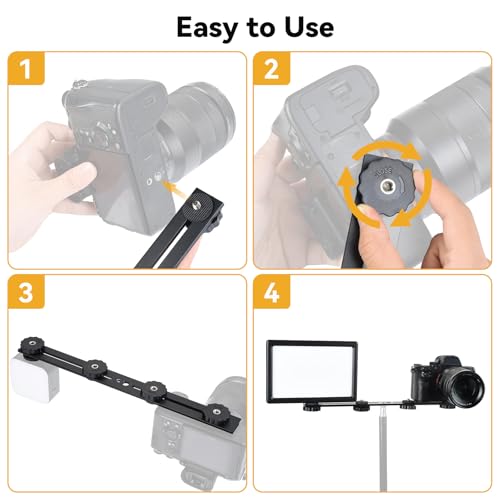 UTEBIT 13 inch Flash Bracket, Long Dual Camera Mount with 1/4“ Hot Shoe | Flash Bracket Extension Bar, Straight Flash Brackets 1/4-3/8 Thread Hole Tripod Mount for Camera/LED Light/Microphone - size: 13 inch Flash Bracket (Metal)