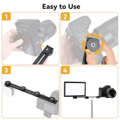 UTEBIT 13 inch Flash Bracket, Long Dual Camera Mount with 1/4“ Hot Shoe | Flash Bracket Extension Bar, Straight Flash Brackets 1/4-3/8 Thread Hole Tripod Mount for Camera/LED Light/Microphone - size: 13 inch Flash Bracket (Metal)