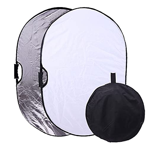 Portable Photography Silver and White Reflector Collapsible 2-in-1 Oval Reflector 23"x35" / 60x90cm Multi-Disc Light Reflector with Handle for Photo Studio Lighting & Outdoor Lighting