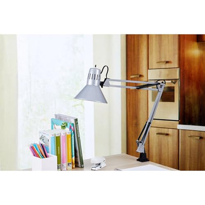 Bostitch Office VLF100-SLV Swing Arm Desk Lamp with Clamp Mount, 36" Reach with Multi-Joint Adjustment, Includes Replaceable LED Bulb (VLF), Silver - style: Clamp, Silver