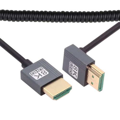 Cable HDMI 2.1 Male to HDMI Male 8K 60hz Stretch Coiled Cable Up Angled 90 Degree for HDTV Computer Laptop Monitor - style: HDMI Up Angled