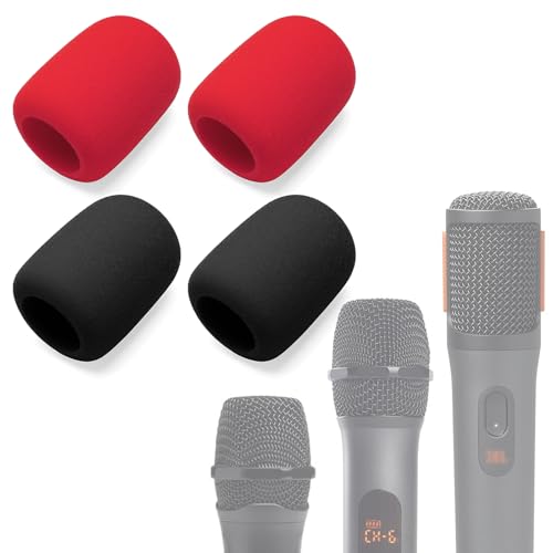 Foam Mic Cover Compatible with JBL PartyBox Wireless Mic Microphones, Wireless Two Microphone System, PartyBox Mic 100, Karaoke Microphone Sponge Windscreen Pop Filter 4-Pack (Red Black) - color: Red Black
