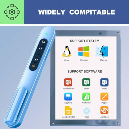 QUI Presentation Clicker with Volume Control, 2.4GHz USB Wireless Presenter Remote, PowerPoint Clicker Slide Advancer Compatible with Mac, Windows, Google Slides, Keynote - color: Blue, size: L