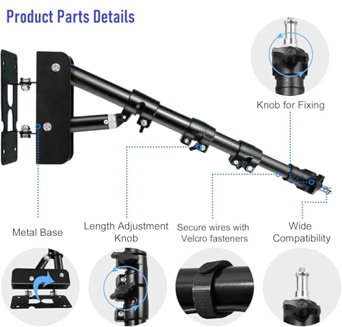 Microphone-Ceiling-Stand,Telescoping Mic Wall-Mount Boom Arm compatible with Shure MV7,MV6,SM7B,SM58,SM57,SM4,SM7dB Microphones for Podcast, Streaming, Gaming & Studio Recording