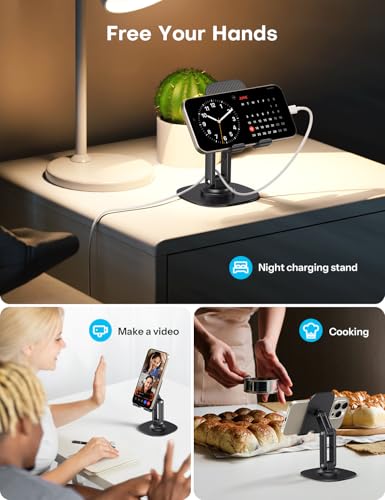 OMOTON Cell Phone Stand for Desk, 2 Pack Adjustable Foldable Phone Holder, 360 Swivel Mobile Stand Fit for iPhone 17 16 15 14 13 Pro Max and All Smart Phones, Black & White - color: Black & White