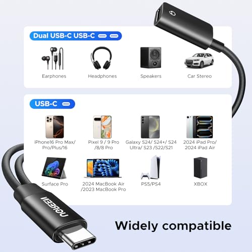 UGREEN Magnetic USB C Splitter 1 in 2 Out Dual USB C Headphone and Charger Type C Audio Adapter with PD 60W Fast Charging Dongle Cable for iPhone 17 Pro Max, Galaxy S26, Pixel 10, iPad Pro, Switch 2