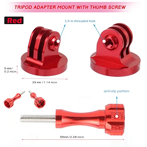Niewalda Alumium Tripod Mount Adapter, Gopro Threaded Adapter,Action Camera Tripod Adapter Compatible with GoPro Max, GoPro Hero, DJI Osmo Action Camera （Two Groups） - color: Red, Black