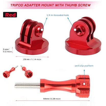 Niewalda Alumium Tripod Mount Adapter, Gopro Threaded Adapter,Action Camera Tripod Adapter Compatible with GoPro Max, GoPro Hero, DJI Osmo Action Camera （Two Groups） - color: Red, Black
