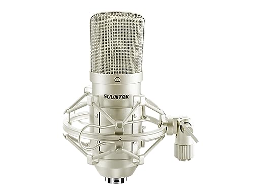 SUUNTOK XLR Condenser Microphone Recording Microphone for PC Computer Home Studio Cardioid Podcast Mic Kit for Streaming, ASMR, YouTube, Voice-Over, Gaming, Vocal (Silver) - color: Silver
