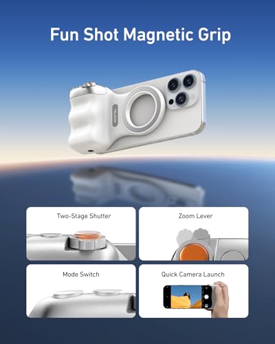 TELESIN Fun Shot Magnetic Phone Camera Grip 2 for iPhone/Android with Detachable Wireless Shutter Remote - Supports Native Camera - 1/4" Tripod Screw - Comfort Ergonomic Camera Grip Handle Holder - color: Matte White
