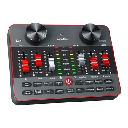 G1 Audio Mixer Kit for Live Streaming，Live Sound Card for Streaming，Audio Interface DJ Mixer Sound Card/Board Condenser Microphone for Tiktok Gaming Video Content Creator Kit.