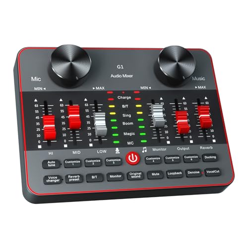 G1 Audio Mixer Kit for Live Streaming，Live Sound Card for Streaming，Audio Interface DJ Mixer Sound Card/Board Condenser Microphone for Tiktok Gaming Video Content Creator Kit.