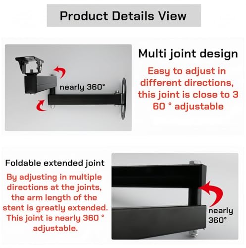 Long Arm Security Camera Bracket | 180° Rotatable Corner Mount |Metal Wall Mount for CCTV Surveillance Camera| Black Spray Paint Finish (5.9"+7.87" Duckbill)
