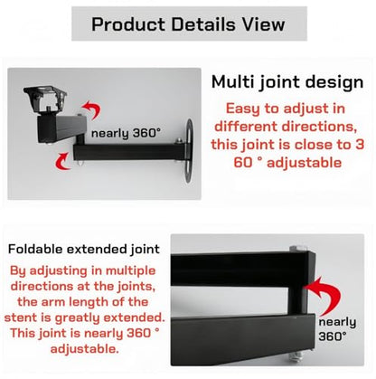 Long Arm Security Camera Bracket | 180° Rotatable Corner Mount |Metal Wall Mount for CCTV Surveillance Camera| Black Spray Paint Finish (5.9"+7.87" Duckbill)