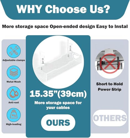 Under Desk Cable Management Tray, No Drill Mesh Desk Cable Tray, Wire Management Tray Cable Management Rack, Wire Organizer and Cable Management Box (White) - color: 1Pack-White (15.3'')
