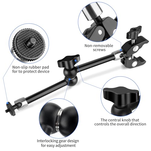Hemmotop Magic Arm Camera Mount Clamp, 9.8 in Adjustable Articulating Friction Arm Max. Load 6.6 LBS, for iPhone Monitor, Camera Mounts & Clamps Kit MS01 Black