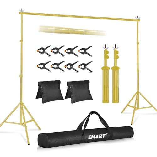 EMART Backdrop Stand 10x8.5ft(WxH) Photo Studio Adjustable Background Stand Support kit with 2 Crossbars, 8 Clamps, 2 Sandbags and Carry Bag for Parties, Events Decoration, Wedding -Titanium Gold - color: Titanium Gold, size: 10x8.5ft