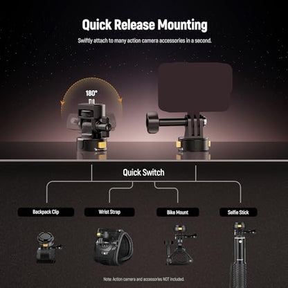 Neewer 6 in 1 Action Camera Mount Kit, Compatible with Hero 13 12 11 Max DJI Osmo Action Insta360, Metal Magnetic Quick Release Mount with 1/4" Thread & Folding Fingers for POV Shots, GP-23 - style: GP-23
