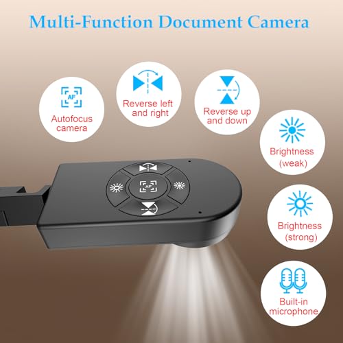 8MP Document Camera, Doc Camera, USB Webcam for Teachers and Classroom, for A3 A4 Size, Built-in Mic, LED Light, Image Inverst, for Windows, Mac, Chromebook, Distance Teaching