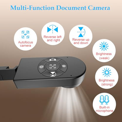8MP Document Camera, Doc Camera, USB Webcam for Teachers and Classroom, for A3 A4 Size, Built-in Mic, LED Light, Image Inverst, for Windows, Mac, Chromebook, Distance Teaching
