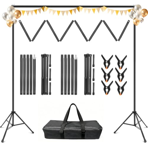 Backdrop Stand 10 x 8 Ft (WxH), Adjustable Photography Background Stand Support Kit with 6 Clamps & Carrying Bag for Photo Studio, Party, Wedding, Decoration, Projector Screen