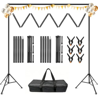 Backdrop Stand 10 x 8 Ft (WxH), Adjustable Photography Background Stand Support Kit with 6 Clamps & Carrying Bag for Photo Studio, Party, Wedding, Decoration, Projector Screen