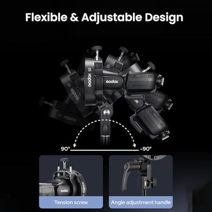 GODOX S3 Speedlite Bracket, 𝐆𝐨𝐝𝐨𝐱 𝐒𝟐 𝐔𝐩𝐠𝐫𝐚𝐝𝐞, Adjustment Angle±90°,Umbrella Hole, Bowens Mount Holder for Godox AD200Pro II AD300Pro II AD200Pro V1 V100 V1Pro AD300Pro AD100Pro etc.