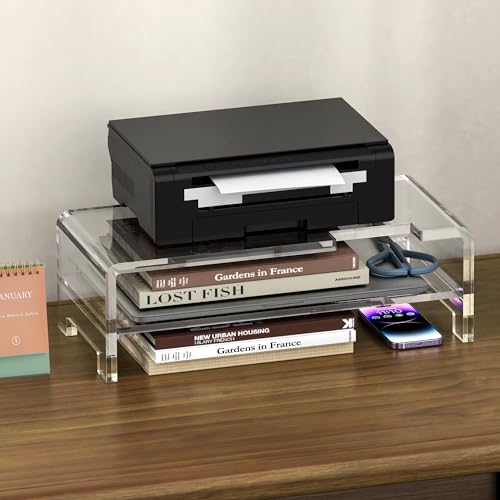 Acrylic Monitor Stand Riser Clear Laptop Stand 2-Tier L16 xW7.5 xH4.7 | Computer Monitor Stand Laptop Riser with Storage, Compatible with All Notebooks and Monitors, Desk Organizer for Home Office - size: 16''-2Tier